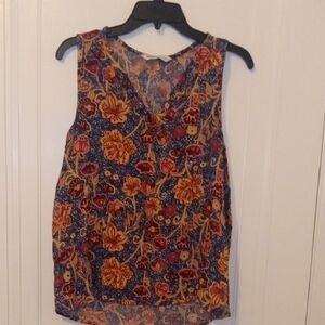 Floral Sleeveless V-Neck Top - Navy & Mustard Sonoma large